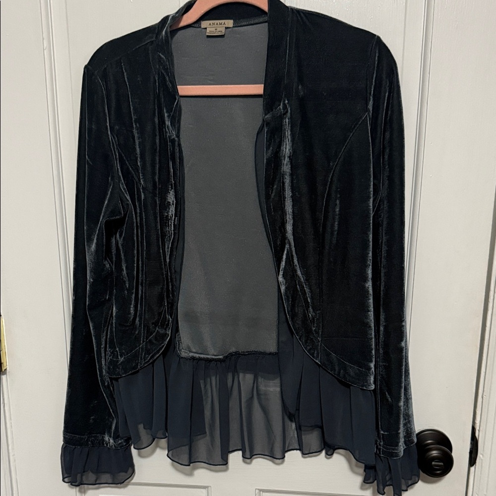 Anama Grey Velvet Jacket with Sheer Trim